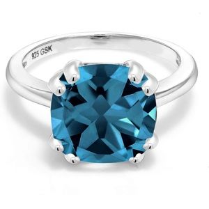 Gem Stone King London Blue Topaz Sterling Silver Ring Size 8